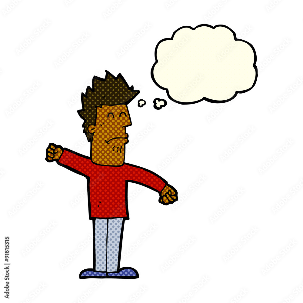 cartoon stressed man with thought bubble