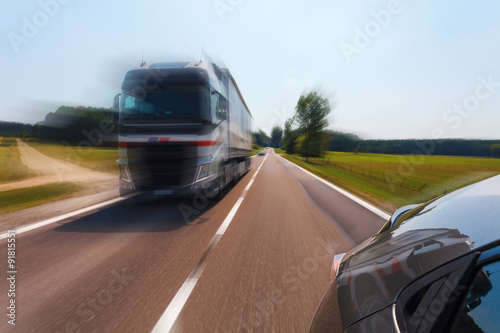 Overtaking truck, blurred motion