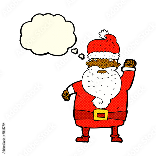 cartoon angry santa claus with thought bubble