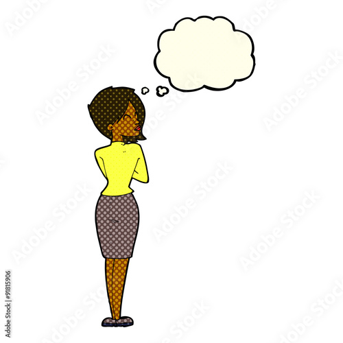 cartoon businesswoman ignoring with thought bubble