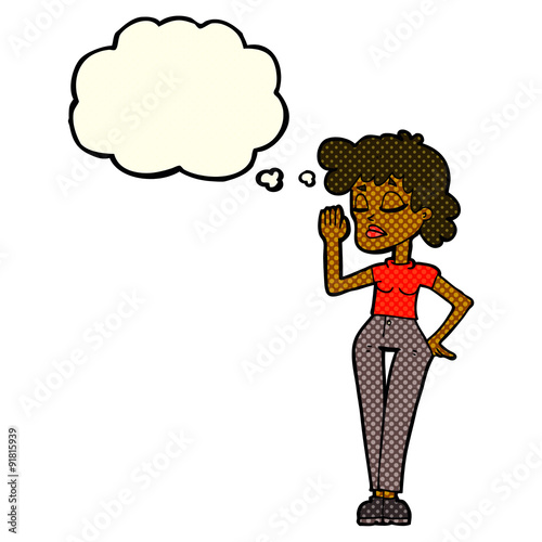cartoon woman ignoring with thought bubble