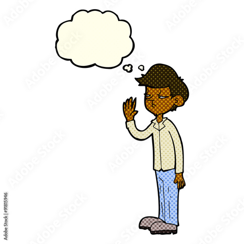 cartoon arrogant boy with thought bubble