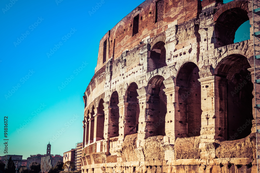 Architecture and arches of the Colosseum in Rome, Italy
