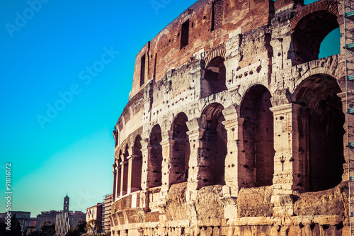 Architecture and arches of the Colosseum in Rome, Italy