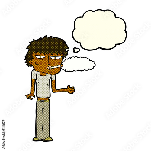 cartoon smoker with thought bubble