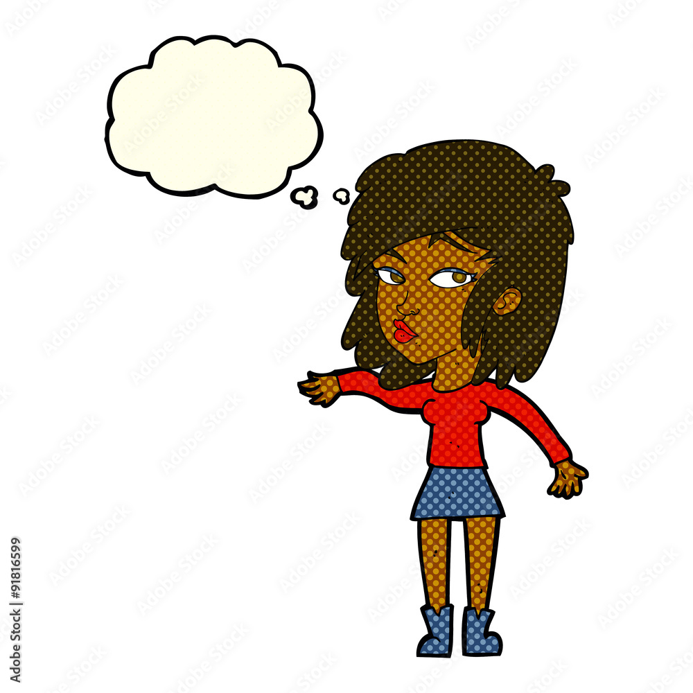 cartoon woman playing it cool with thought bubble cartoon woman playing it cool with thought bubble