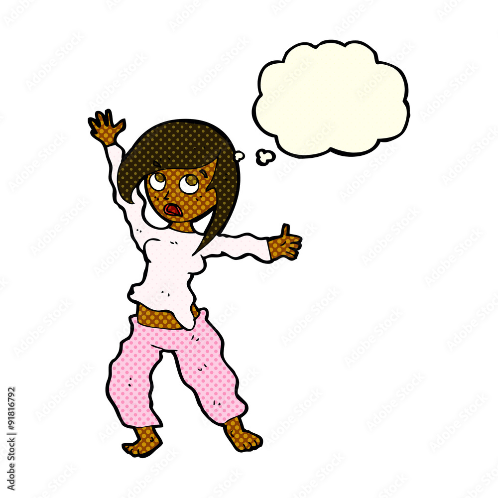 cartoon frightened woman with thought bubble cartoon frightened woman with thought bubble