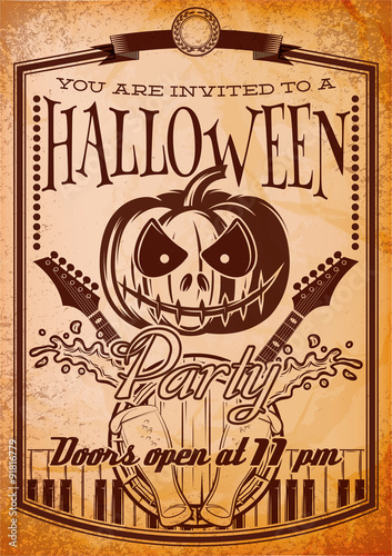 retro grunge poster for halloween party