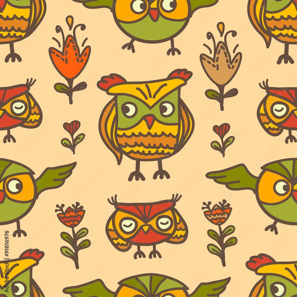 Fototapeta premium cute owls seamless pattern