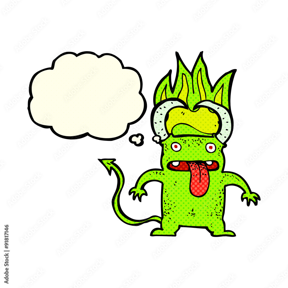 Fototapeta premium cartoon little devil with thought bubble