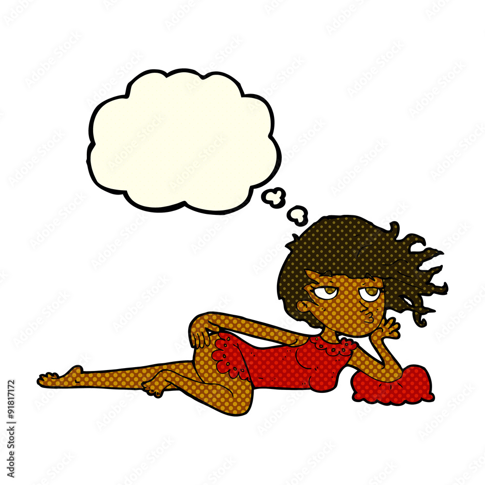cartoon woman in sexy pose with thought bubble cartoon woman in sexy pose with thought bubble