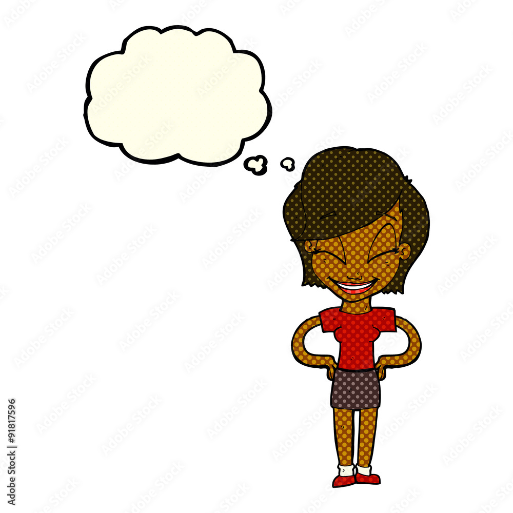 cartoon woman with hands on hips with thought bubble cartoon woman with hands on hips with thought bubble