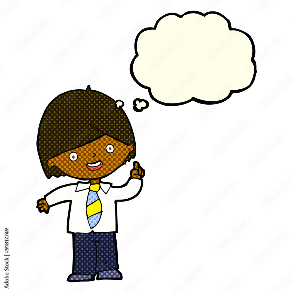 cartoon school boy answering question with thought bubble cartoon school boy answering question with thought bubble