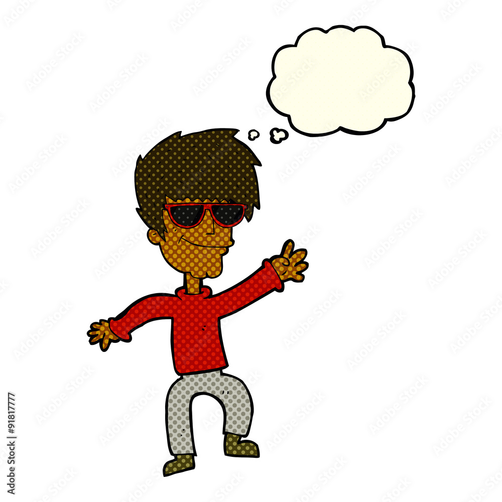 cartoon waving cool guy with thought bubble cartoon waving cool guy with thought bubble