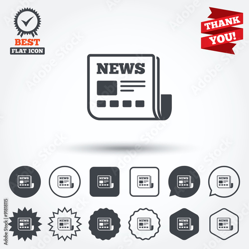 News icon. Newspaper sign. Mass media symbol.