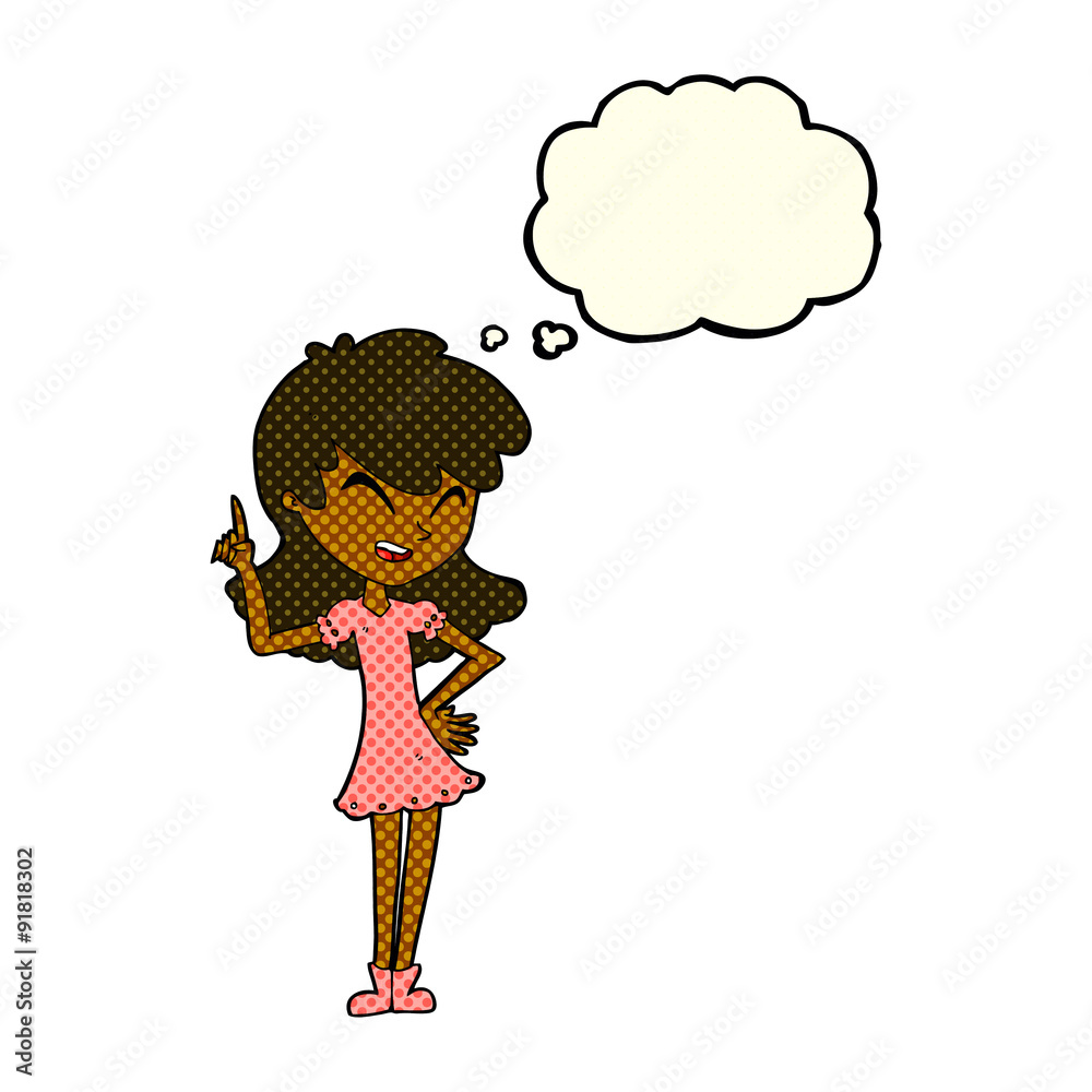 cartoon girl making point with thought bubble cartoon girl making point with thought bubble