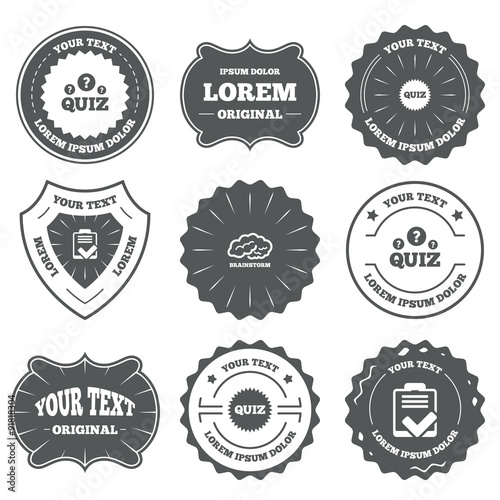 Quiz icons. Checklist and brainstorm symbols.