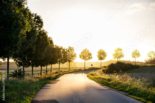 Photos country road  leading to the autumnal sunset light, concept of