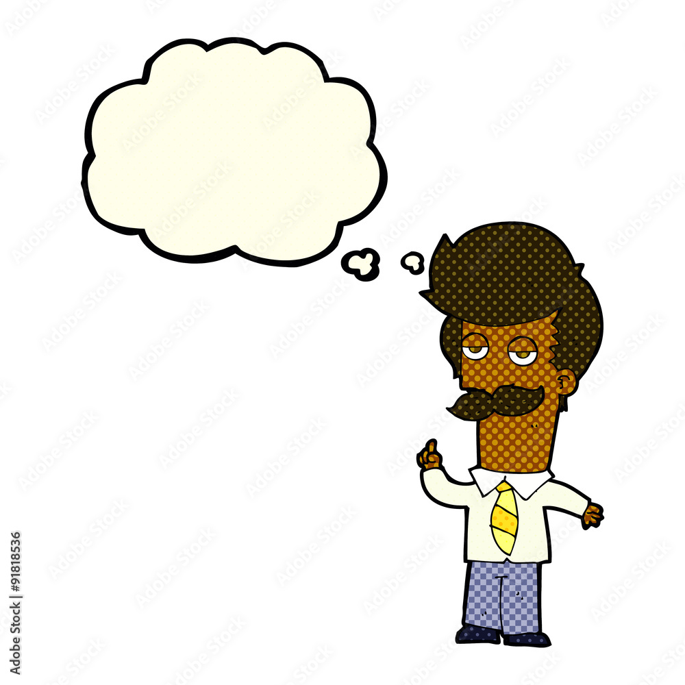 cartoon man with mustache explaining with thought bubble cartoon man with mustache explaining with thought bubble