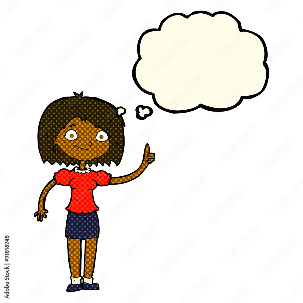 cartoon woman with idea with thought bubble cartoon woman with idea with thought bubble