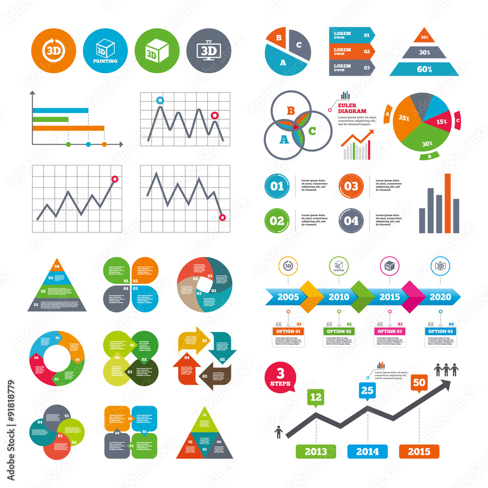 3d technology icons. Printer, rotation arrow. 3d technology icons. Printer, rotation arrow.