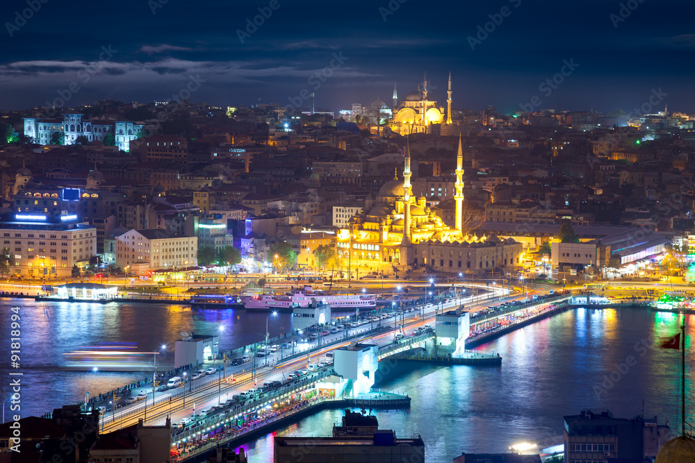 Night life in Istanbul, Panorama of the famous places of city Night life in Istanbul, Panorama of the famous places of city