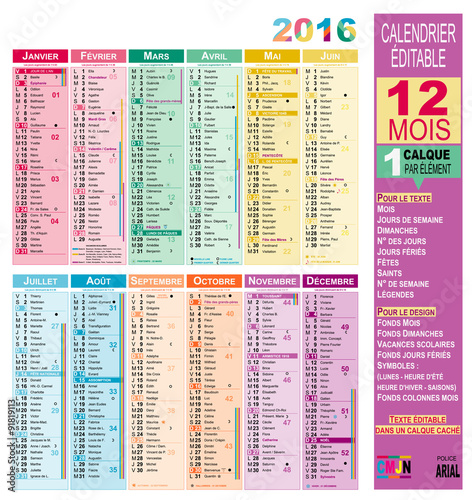 Calendrier 2016 éditable - 12 mois