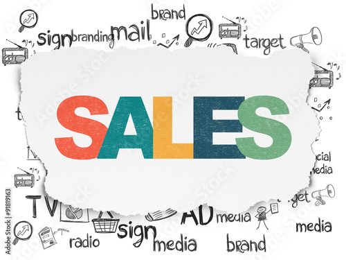 Marketing concept  Sales on Torn Paper background