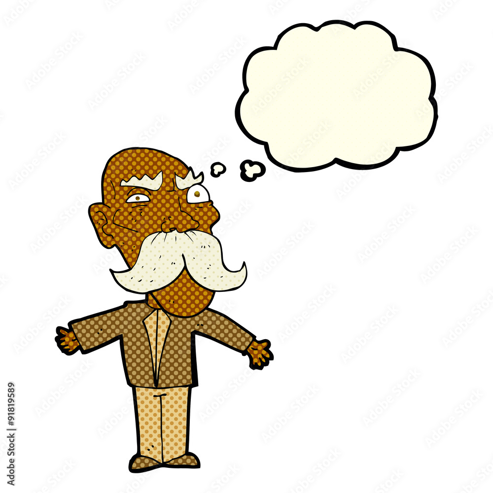 cartoon angry old man with thought bubble