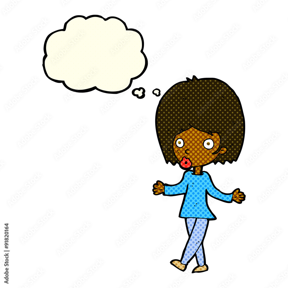 cartoon confused woman with thought bubble cartoon confused woman with thought bubble