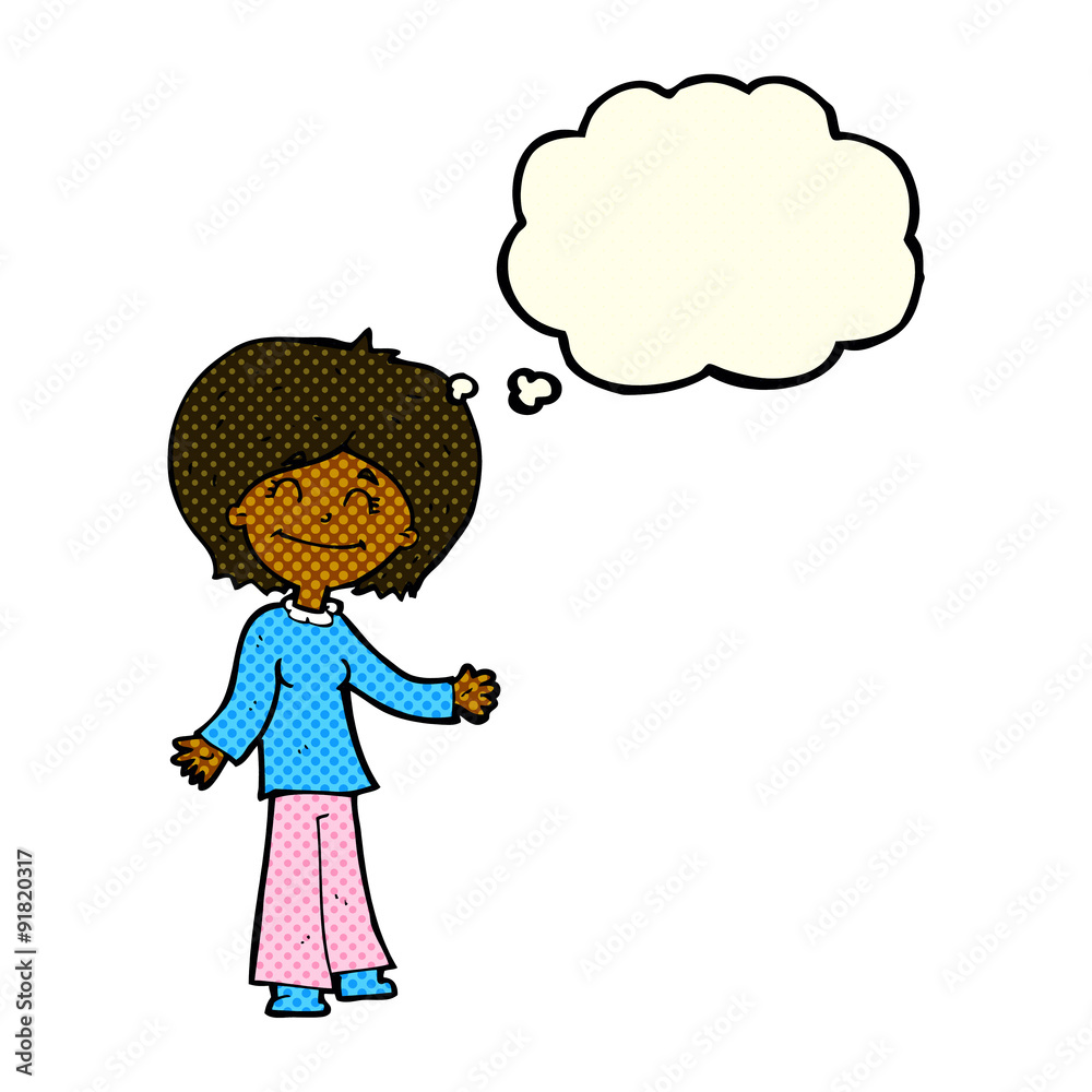 cartoon happy woman with thought bubble cartoon happy woman with thought bubble