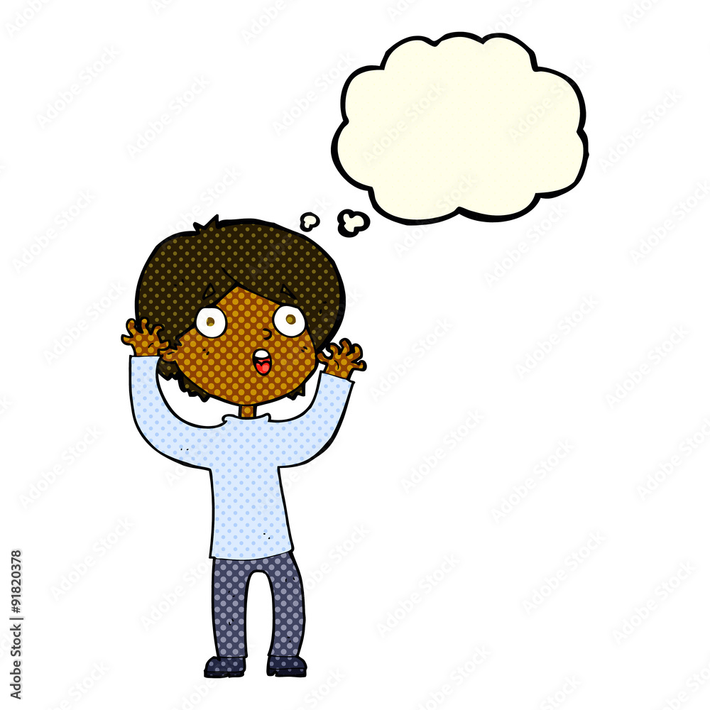 cartoon frightened man with thought bubble cartoon frightened man with thought bubble
