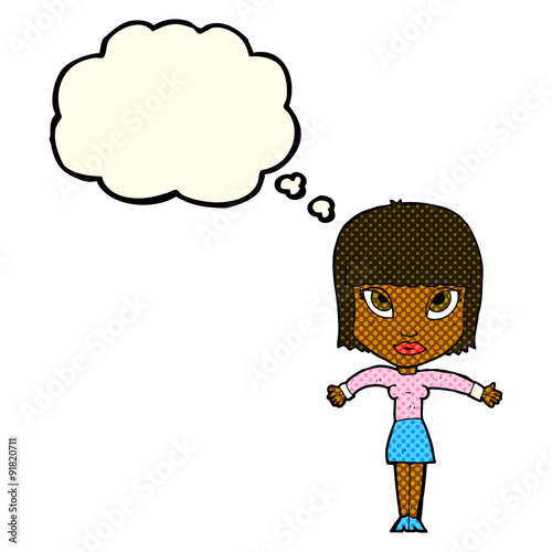 cartoon woman shrugging with thought bubble © lineartestpilot