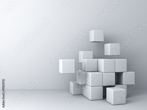 Abstract blocks on white wall background