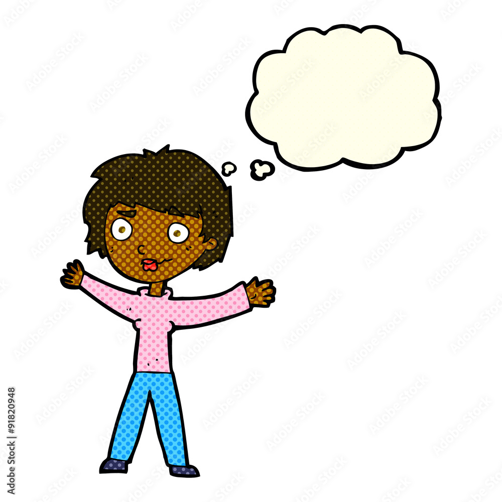 cartoon woman waving arms with thought bubble cartoon woman waving arms with thought bubble