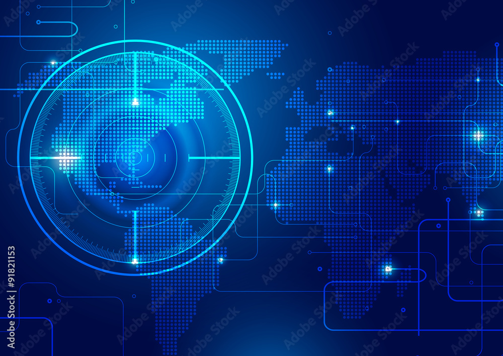 World Map with Technology Blue Background