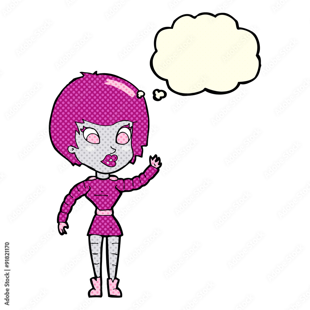 cartoon robot woman waving with thought bubble cartoon robot woman waving with thought bubble