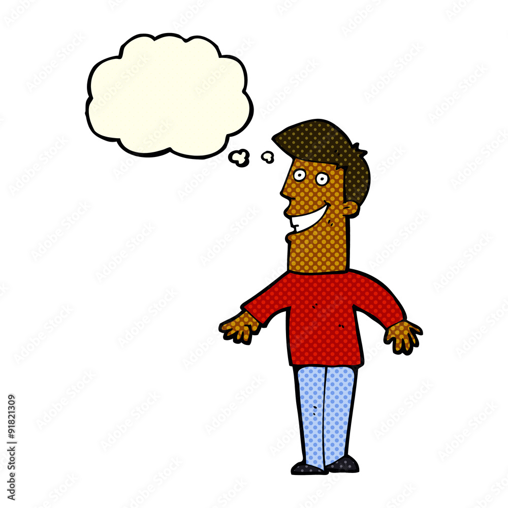 cartoon grinning man with thought bubble cartoon grinning man with thought bubble