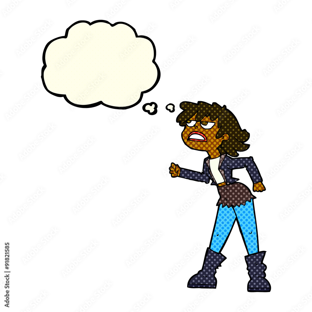 cartoon angry biker girl with thought bubble cartoon angry biker girl with thought bubble