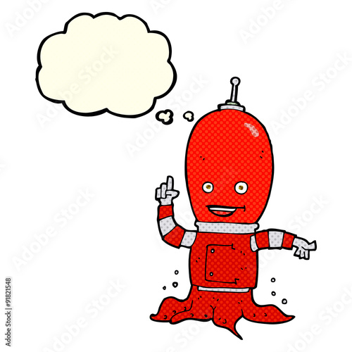 cartoon alien spaceman with thought bubble