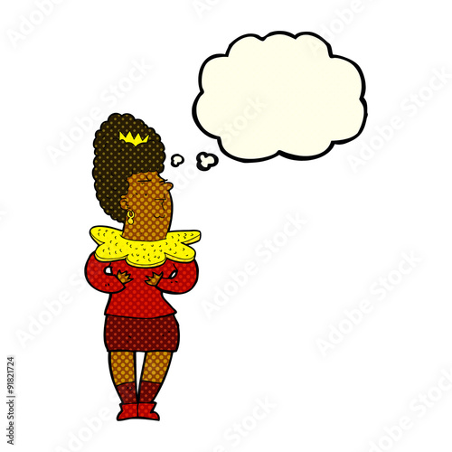 cartoon aristocratic woman with thought bubble