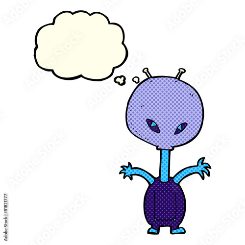 cartoon space alien with thought bubble