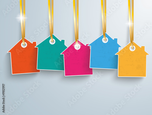 5 Colored Price Sticker Houses Golden Ribbons