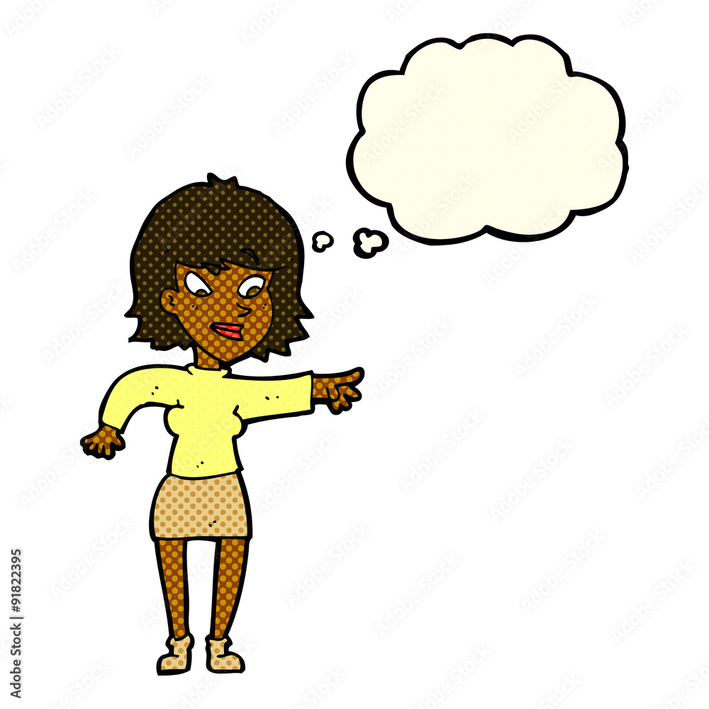 cartoon woman pointing with thought bubble cartoon woman pointing with thought bubble