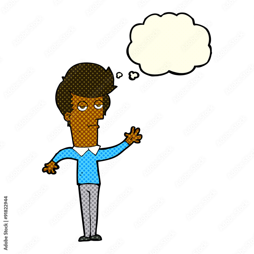 cartoon bored man waving with thought bubble cartoon bored man waving with thought bubble