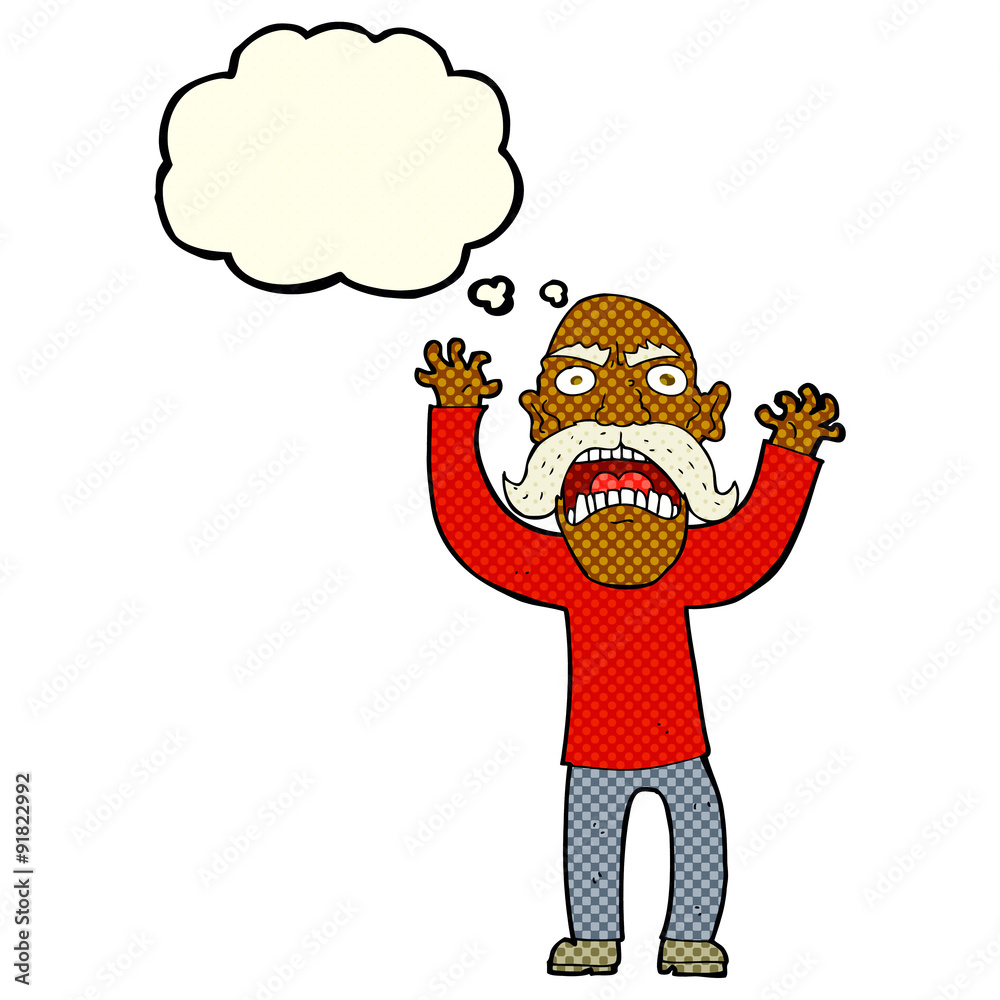 cartoon angry old man with thought bubble