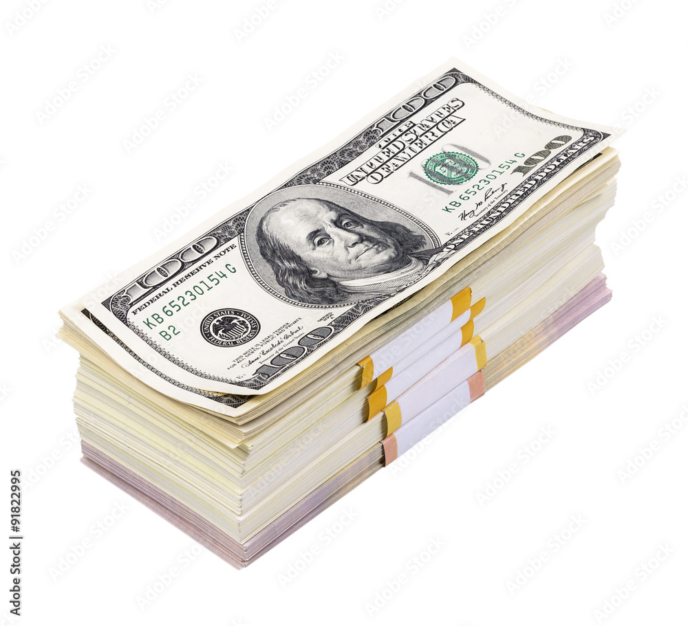 pack of dollars isolated on a white background pack of dollars isolated on a white background