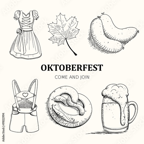 Vector Illustration of Hand Drawn Oktoberfest Design Elements
