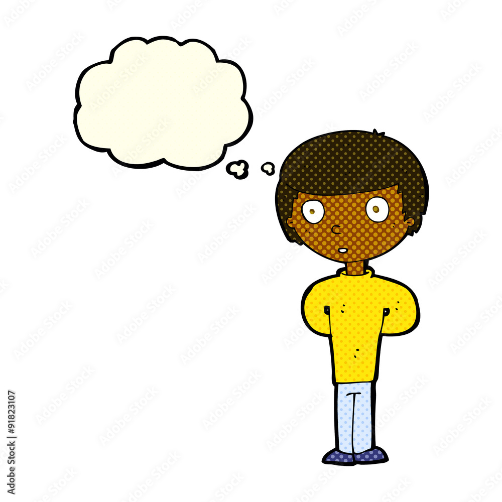 cartoon worried man with thought bubble