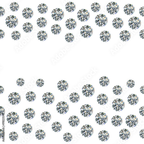 Seamless scattered gems, rhinestones isolated on white background, vector illustration